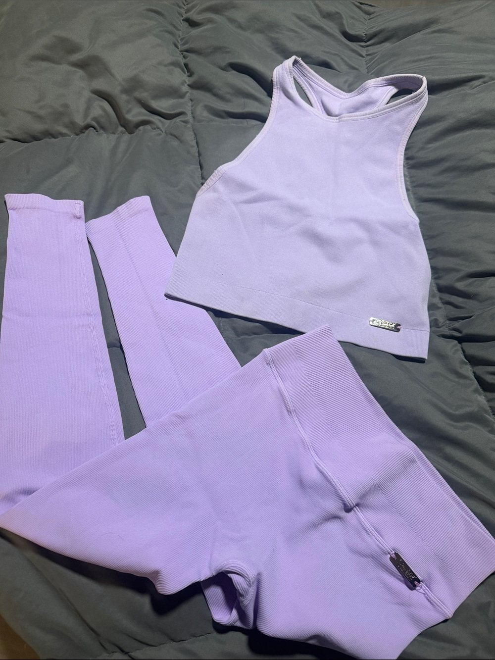 Bombshell sportswear light Purple Ribbed Active Crop Tank & leggings